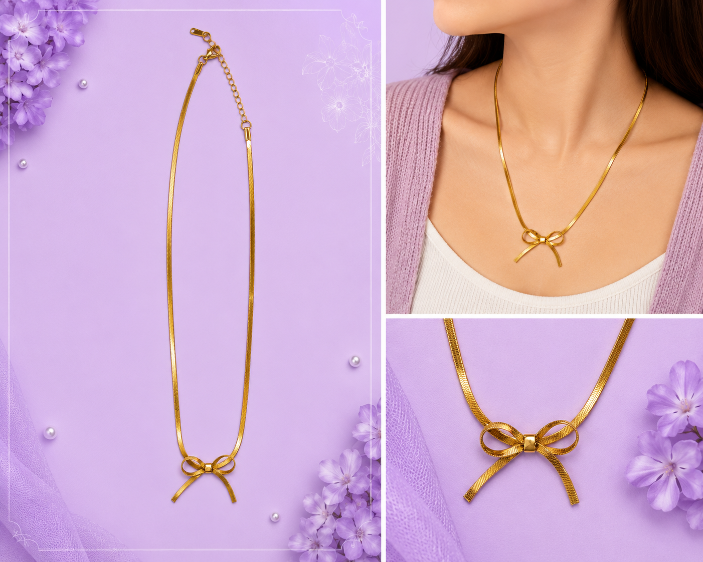 Stainless Steel Bow Pendant Snake Chain Necklace