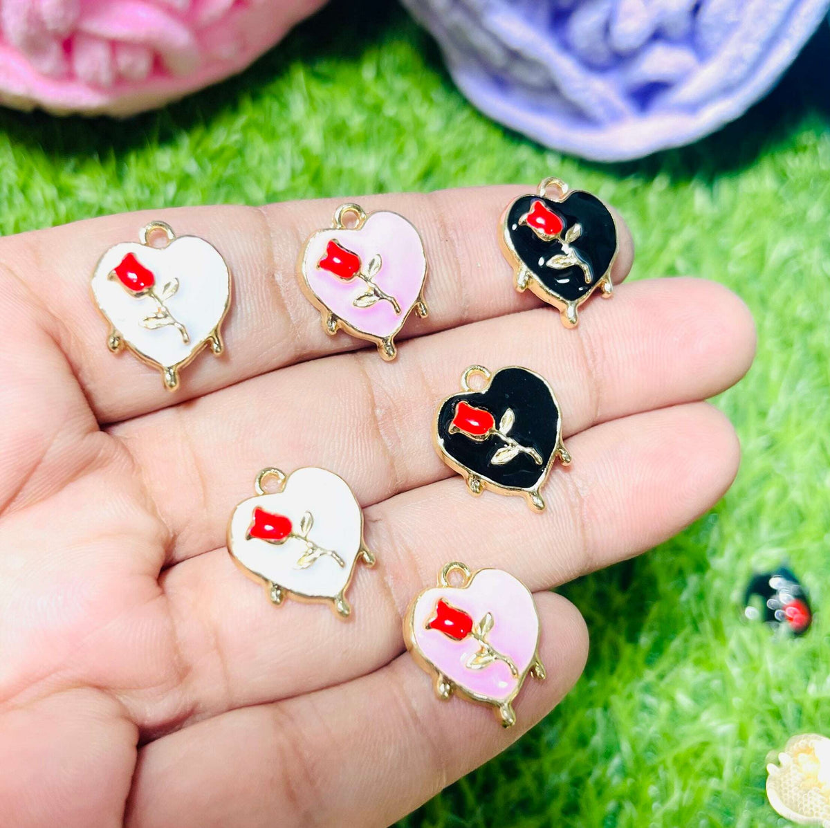 Love Heart Charms 6 pcs