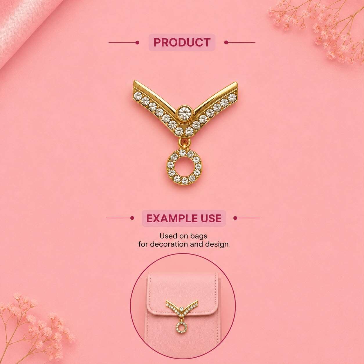 Luxury Gold V-Shaped Rhinestone Bag Charm