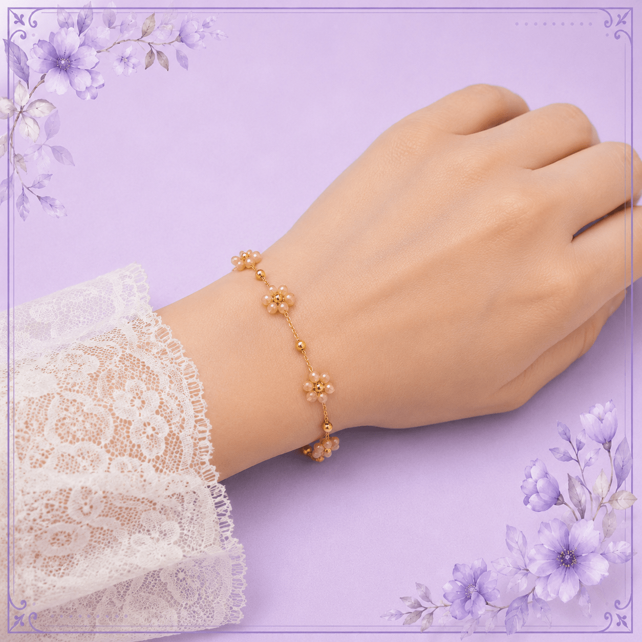Champagne Flower Rosary Chain