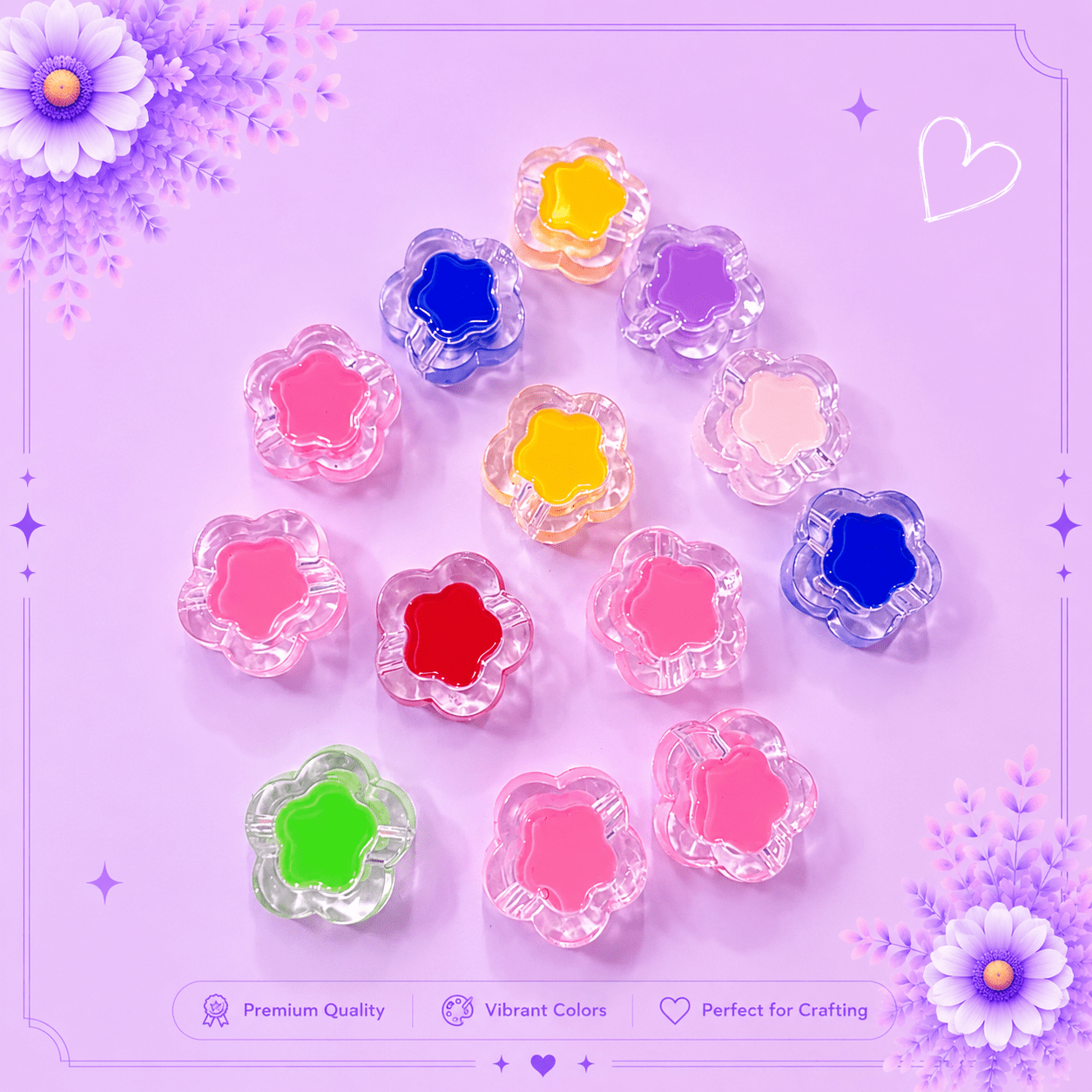 Transparent Flower Beads with Colorful Center