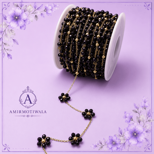 Black Flower Gold  Rosary Chain stainless