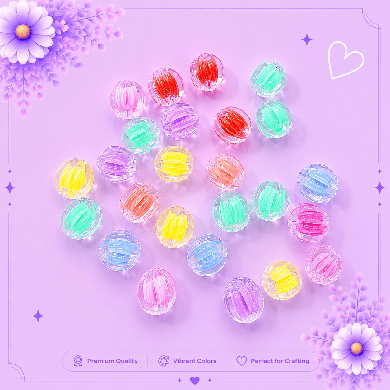 Transparent Round Ribbed Beads