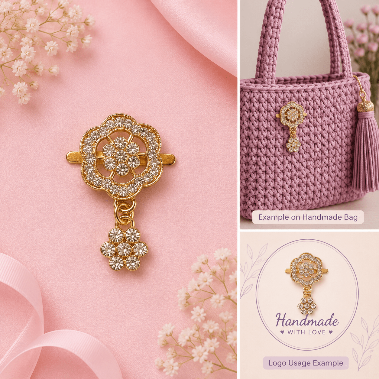 Crystal Floral Bag Charm Connector