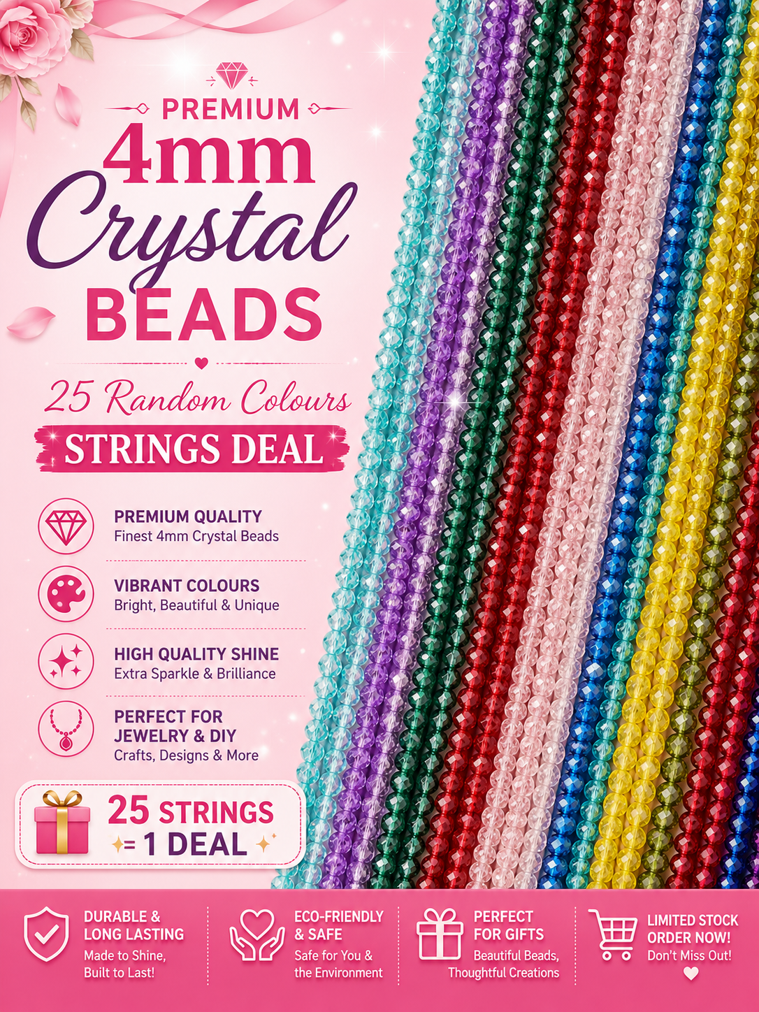 4mm crystal Glass 25strings Random