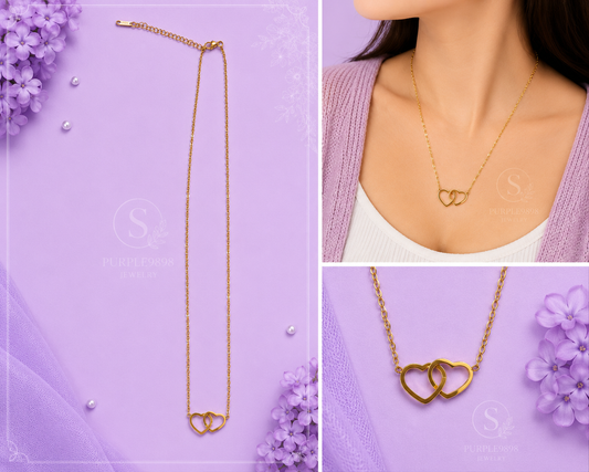 Stainless Steel Double Heart Pendant Necklace