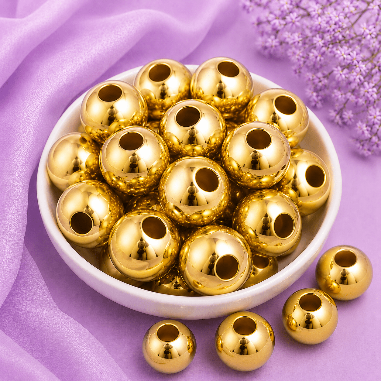 Plastic beads 12mm golden CCB