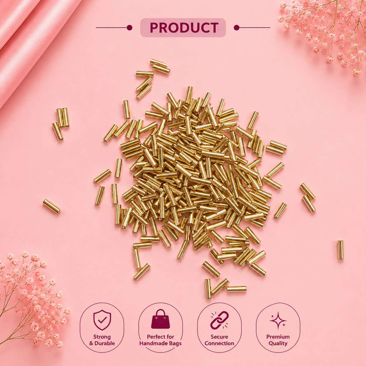 Gold Metal Tube Spacer Beads (3×7mm)
