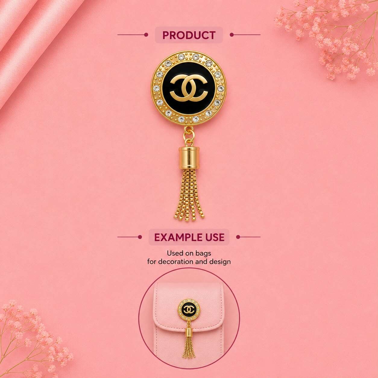 Luxury Gold Rhinestone Tassel Bag Charm