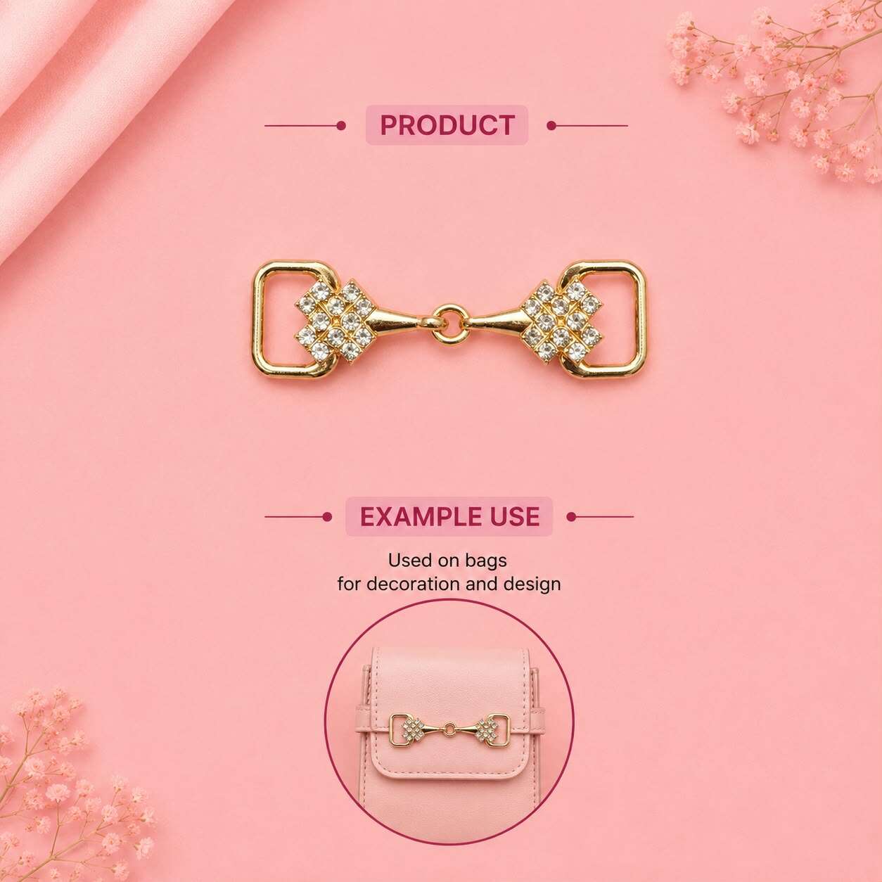 Gold Rhinestone Bow Bag Connector